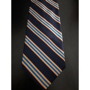Bloomingdales Joseph And Lyman Striped Silk Neck Tie Blue Yellow Red Hand Sewn
